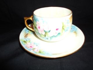 Antique Eamag Bavaria Tea Cup and Saucer Pink Shabby Rose Pattern 