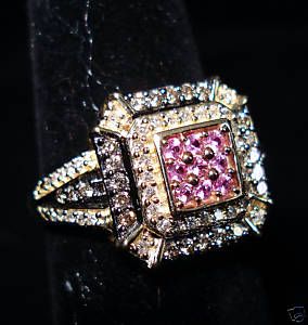 Champaign White Diamond Pink Sapphire 14k YG Ring