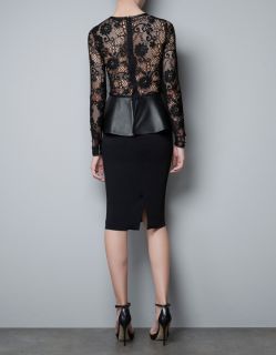 Zara Studio Dress with Leather Peplum Frill Black Lace XS s M L Sold 