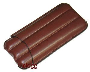 Castleford Brown Leather 3 Cigar Case New