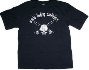 Fishing Shirt Skull and Cross Bones Center Pin Reel Tee Float Fishing 