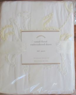 Pottery Barn Casual Floral Embroiderd Full/Queen Duvet Ivory White NEW 