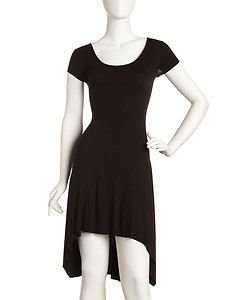 Casual Couture Asymmetric Hem Short Sleeve Dress Black