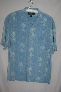 Mens SILK Camp Shirt Size M NAT NAST Hawaiian Print Light Blue EUC