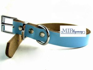 Personalized Genuine Leather Pet Dog Cat Collar Blue XS