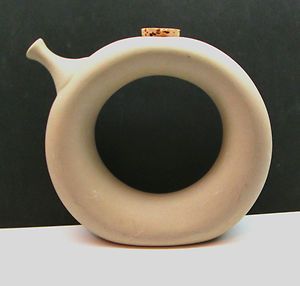 Olive Green Ceramic Donut Shaped Pitcher with Cork Stopper 9 75 Tall 