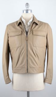New $5000 Cesare Attolini Beige Leather Jacket Zipper Front 40 50 