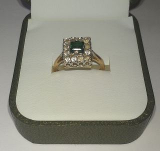   Gold Ladies Ring Art Deco Square Mount Emerald Ideal Xmas Gift