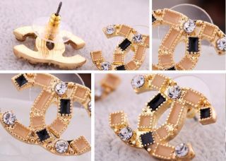 New Fashion Classic Letter C C Crystal Diamond Earrings Costume 