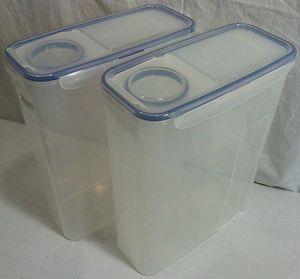   Lock 2 Piece Flip Top Cereal Storage Bin Container Set w Clear Lids