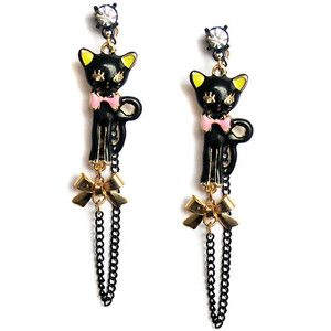 Betsey Johnson Cat Bow Chain Drop Earring