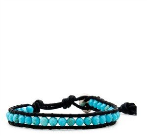 NWT CHAN LUU TURQUOISE BEAD STERLING SILVER LEATHER WRAP BRACELET