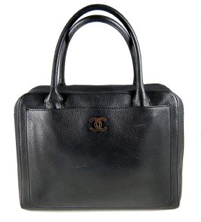 Authentic CHANEL Black Caviar Leather Cerf Tote Shopper Handbag