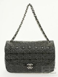 chanel black quilted patent maxi flap handbag