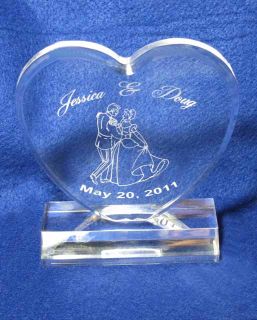 Crystal Cinderella Heart Wedding Cake Topper Personalized Engraved 