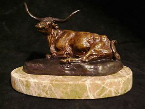 Charles M Russell Bronze Longhorn Steer Sculpture CMR RBW Roman Bronze 