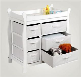 Badger Basket White Sleigh Changing Table 6 Baskets Baby Nursery 02410 