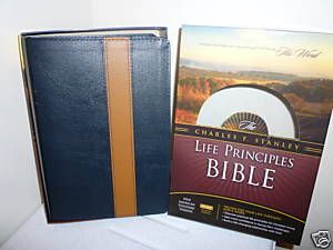 NASB Life Principles Bible Charles Stanley Blue Leather