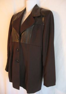 Focus 2000 Charles Glueck Brown Wool Faux Leather Jacket Blazer 8 New 