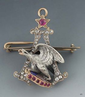 ANTIQUE 14K GOLD RUBY DIAMOND ANHEUSER BUSCH BREWMASTERS PIN
