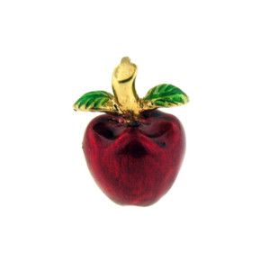 14 KT Yellow Gold 3D Red Green Enamel Apple Charm