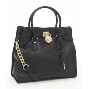 Michael Kors Hamilton Handbag Black Leather Gold Chain