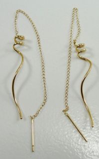1353431984_14K Yellow Gold Chain Earrings Dangle Swirl Design Pieced 