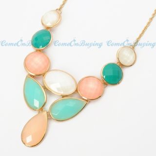 Fashion Golden Chain Water Drop Oval Colorized Resin Beads Pendant 