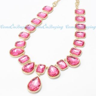 Fashion Golden Chain Water Drop Square Hot Pink Resin Beads Pendant 