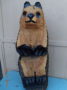 Bear Chainsaw Carved from A Ponderosa Tree Trunk