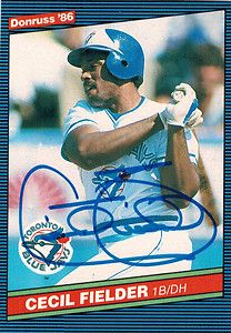 Tigers CECIL FIELDER Signed Blue Jays 1986 Donruss Rookie RC Card #512 