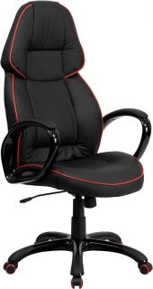   CAR INSPIRED BLACK WITH RED VINYL BUCKET SEAT HOME OFFICE DESK CHAIRS