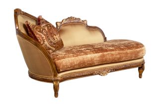 Antiqued Honey Oak/Velvet Traditional Italian Chaise Lounge