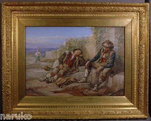 WATERCOLOR by CHARLES P SLOCOMBE 16thC DRUNK MUSICIANS FLUTIST BAGPIPE 