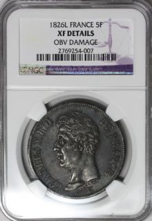   France RARE 719K Minted Charles x Silver 5 Francs Bayonne Mint