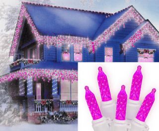 SET OF 70 HOT PINK LED M5 ICICLE CHRISTMAS LIGHTS   WHITE WIRE