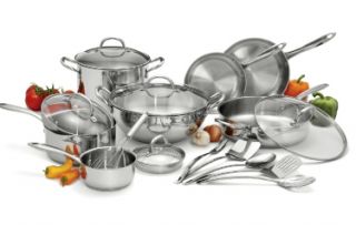 NEW Wolfgang Puck Stainless Steel Cookware Set   18 pc Tempered glass 