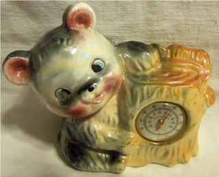   Vintage Lusterware Bear Stump Thermometer in Celsius Fahrenheit