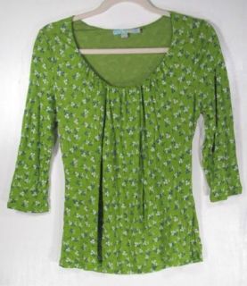 Boden Womens Green Floral Patterned Scoop Neck 3 4 Sleeve Shirt Top Sz 