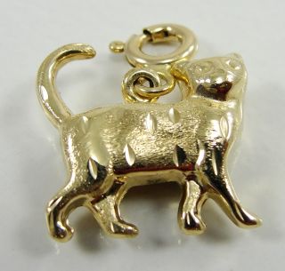 1351628592_14K Yellow Gold Cat Charm Kitten Sparkle Cut 585 Brushed 