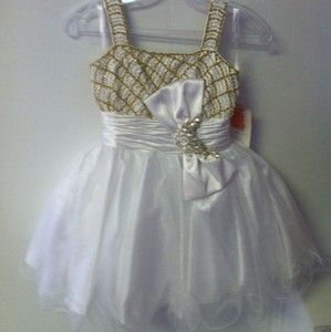 PERFECT ANGEL Girls Short Party Pageant Dress Sz 8 White Gold