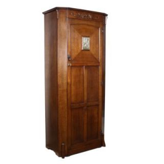 Carved Solid Oak Brass Inlaid Wardrobe Armoire Closet Hall Cupboard x