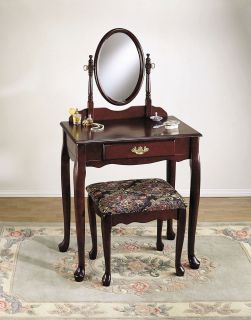 Queen Anne Style Furniture Vanity Dressing Table Desk Makeup Mirror 
