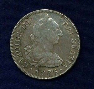 PERU SPANISH COLONIAL CHARLES III 1775 MJ 8 REALES SILVER COIN LIMA 