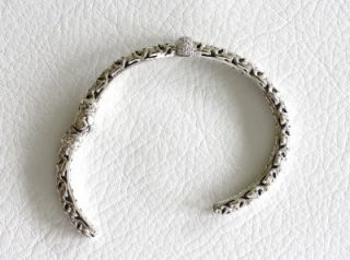 Charles Krypell Sterling Silver Thin Deco Diamond Cuff Bracelet