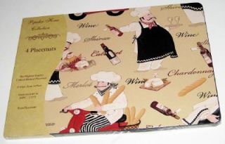 New Bistro Wine Chef Placemats French Table Mats 4 PC