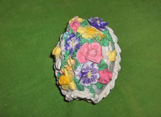Large Vintage White Sugar Ostrich Size Egg Yellow Pink Purple Flowers 