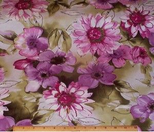 Charlestown LG Floral Pink Purple on Green Fabric by Yard Cotton 