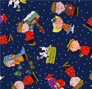   Christmas Time Fabric Peanuts Charlie Brown Snoopy Dkblue 1 2
