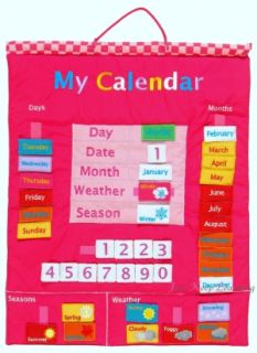 My Calendar Childrens Embroidered Fabric Wallchart Learn Numbers Days 
